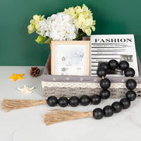 Guirlande de perles en bois rustique bohème avec pompons en jute, décoration murale en bois naturel pour la maison, décoration de plateau, cadeau