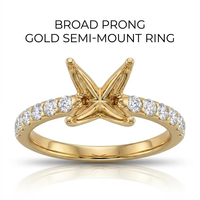 Bague de fiançailles semi-montée artisanale en or jaune 18 carats à quatre griffes, avec diamant pavé taille princesse et pierres latérales, cadeau de Noël