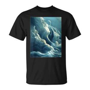 Camiseta con estampado de olas hermosas al estilo rococó, con diseño de agua turbulenta y olas. - Product Image 1