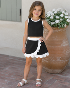 Conjunto de Falda sin Mangas para Niñas GSD4029 Rts Little Active Girl, Negro con Cuadros Blancos, Tela de Lana Peinada, Estilo Casual, Venta al Por Mayor - Product Image 1