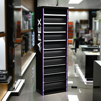 Vitrine à tabac personnalisée APEX avec porte verrouillable, écran LCD et présentoir à cigarettes avec poussoir coulissant