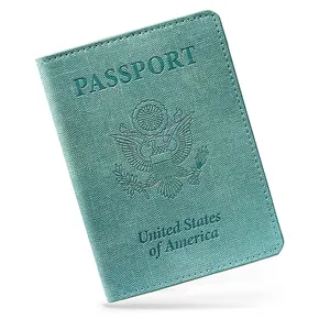 Lüks marka uluslararası çift taraflı Unisex yeşil Rfid engelleme benzersiz ultra-ince PU deri basit seyahat pasaport tutucu