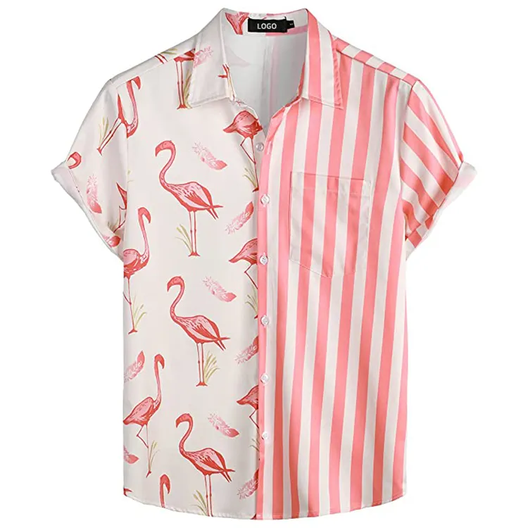 Camisa hawaiana con estampado personalizado para hombre, camisas hawaianas de flamenco, camisas informales de manga corta con botones hacia abajo, camisas a rayas de verano