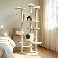 Arbre à chat multi-niveaux avec poteaux à gratter en sisal, condo en peluche pour chat, hamac de perchoir supérieur et jouet suspendu pour chats d'intérieur