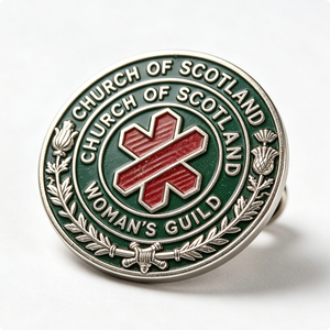 Insignia Circular de la Hermandad Femenina de la Iglesia de Escocia, Plateada, de Aleación de Zinc, con Esmalte Duro, Emblema Religioso - Product Image 1