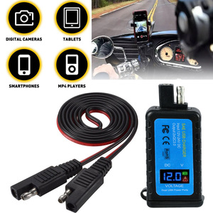 Motorcycle USB Charging Adapter SAE to Dual QC3.0 Port with Voltage Meter Waterproof Cap for Cell Phone GPS - Product Image 3