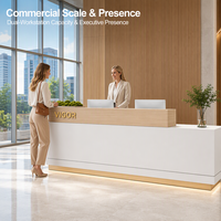 Comptoir de réception minimaliste en bois blanc avec éclairage LED, logo personnalisé, pour salon de beauté, spa, zone de réception
