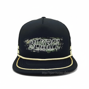 Chapeaux de camionneur en maille de mousse de logo brodé personnalisé d'usine du Vietnam, profil haut 5 panneaux avec casquette Snapback en corde Hip Hop Gorras - Product Image 1