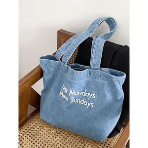 Bolsa de Lona Vaquera Vintage Personalizada con Logotipo, Venta al Por Mayor de Fábrica, Bolsa de Hombro Individual, Bolsa Tote de Gran Capacidad - Product Image 3