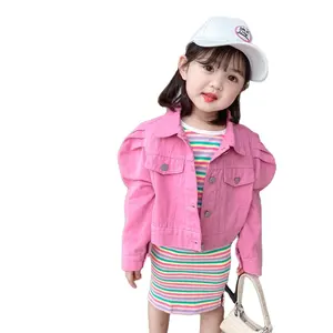 Wholesale Children's Boutique Clothing For Autumn Children Girl puff sleeve Denim Jacket From China Supplier