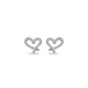 Boucles d'oreilles en or blanc avec diamants en forme de cœur pour femme, style romantique pour tous les jours, diamants naturels couleur G, clous de style 18K - Product Image 1