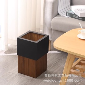 Poubelle carrée en bois de noyer massif pour la maison, le bureau, le salon, la chambre à coucher, utilisation en intérieur - Product Image 2
