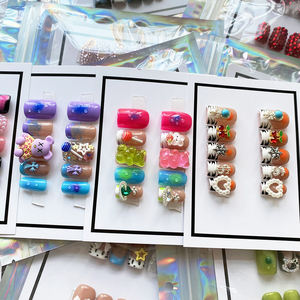 Flor tallada prensa hecha a mano en las <span class=keywords><strong>uñas</strong></span> 3D Gel Rhinestone Y2K pintado a mano brillante decorado Presson Stiletto cuadrado acrílico <span class=keywords><strong>uñas</strong></span> - Product Image 3