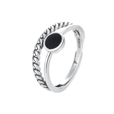 NINE'S New Double Layer Hand-Woven Women Ring Jewelry Punk Vintage Adjustable Size 925 Sterling Silver Ring Men