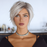 Nouvelle Arrivée Été 2026 – Perruque Courte Bob Synthétique Blanche Dorée Superposée Effet Cheveux Naturels Raides Transparente SM491 – Vente en Gros
