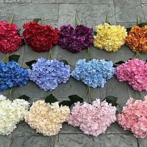 Hydrangeas artificiels en tissu de soie de haute qualité, 5 têtes, bleus, pour décoration de mariage - Product Image 1