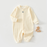 Combinaison bébé unisexe Kaka Bear en coton pur tricoté, imperméable, respirante, anti-plis, lavable, longueur cheville, fermeture à boutons-pression