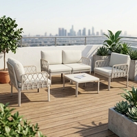 Table et chaises de patio carrées modernes en plastique, mobilier de salle à manger d'extérieur durable, ensemble de canapés blancs au design moderne et élégant pour