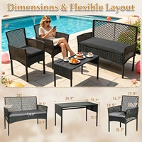Neues Freizeit-Gartenmöbelset aus grauem Rattan mit wasserdichten Sitzkissen, günstiger Fabrikpreis, Outdoor-Sofa-Set mit Tisch