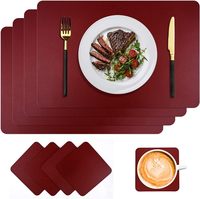 LIHUIDA Ensemble de 4 dessous-de-plat et sous-verres modernes carrés réutilisables, lavables, imperméables, aspect cuir, avec coussinets en coton perlé, couleur unie