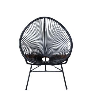 Silla de Mimbre para Exteriores, Juego de Tres Piezas, Silla de Playa, Estructura de Metal Negro, Silla de Descanso de PE, Muebles para Patio, Jardín y Piscina - Product Image 1