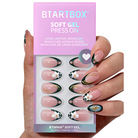 BTArtbox doux Gel XCOAT 3D Floral presse sur les ongles en gros court amande fait à la main bleu français pointe faux ongles