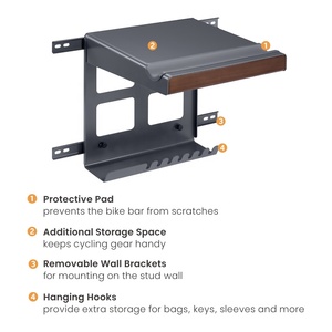 LBM-08DS Portabiciclette <span class=keywords><strong>da</strong></span> <span class=keywords><strong>Parete</strong></span> Orizzontale Rimovibile con Ganci e Ripiano Aperto, Organizzatore per Biciclette <span class=keywords><strong>da</strong></span> Interno - Product Image 3
