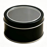 Boîte en métal ronde noire avec fenêtre transparente, boîte de rangement réutilisable pour bougies, bonbons, biscuits, bijoux et emballages cadeaux de fêtes