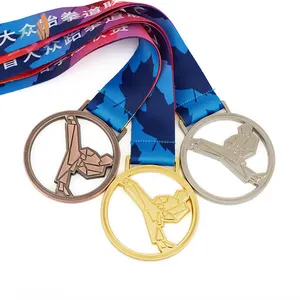 厂家供应金属线奖牌金银铜空心跆拳道比赛和运动制服奖牌定制