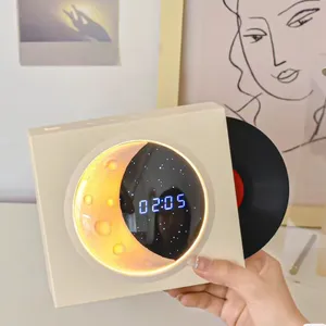 LED Night Light Wireless Charger With Alarm Clock Vinyl Record Premium Gift Box Speaker Moon Clock Speaker Lamp
