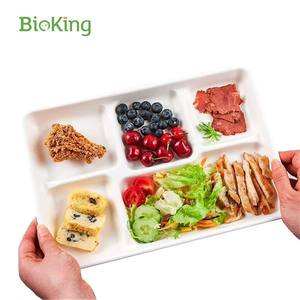 Bioking ถาดกระดาษชานอ้อยธรรมชาติแบบย่อยสลายได้5ช่องถาดแบ่งอาหารกลางวันสำหรับโรงเรียน DDP us/america - Product Image 2