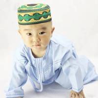 Tenue islamique traditionnelle musulmane de Dubaï : robe à col rond en cachemire pour garçons de 1 à 6 ans