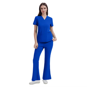 Ensemble uniforme de pantalon évasé pour salon de beauté, nouveau modèle 2026, plusieurs couleurs, blouses médicales chirurgicales, tissu tissé peigné, vêtements de travail pour hôpital - Product Image 3