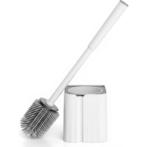 Brosse de toilette en silicone écologique blanche avec manche en plastique pour les chambres d'hôtel et le nettoyage des salles de bain - Product Image 1