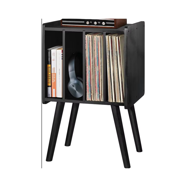 Metal Convertible LP Record Player Stand with up to 100 Vinyl Storage Modern Design for Living Room Files & Books