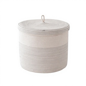 Panier de rangement multifonctionnel en coton tissé 100 % écologique, style vintage, avec couvercle, motif dessin animé, portable et boîte à articles divers - Product Image 4