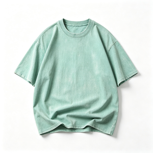 T-shirt Homme Col Rond 100% Coton Délavé à l'Acide Coupe Oversize Épaisse et Vieillie, Emballage Personnalisé, Coupe Drapée, T-shirt Vierge - Product Image 2