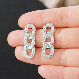 Orecchini a Perno Geometrici in Oro Bianco E3273 con Cristalli e Strass, Gioielli di Lusso da Donna per Feste - Product Image 4