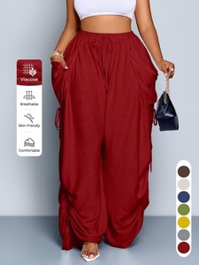 Pantalones Anchos Transpirables de Primavera y Verano para Mujer, Estilo Resort, con Cordón Ajustable, Bolsillos <span class=keywords><strong>Cargo</strong></span>, Pantalones Harem con Corte Estructurado - Product Image 6