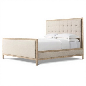Lit en bois massif de haute qualité, style moderne français, avec panneau en bois capitonné et pied de lit, pour les acheteurs de l'hôtellerie et de l'hôtage. - Product Image 6