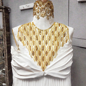 Eco-Friendly Gold Sequin Beaded Flower Neck <b>Patch</b> Mesh Collar Applique <b>Sew</b>-<b>On</b> Front Decoration for Abaya Robe Kaftan Dress - Product Image 3