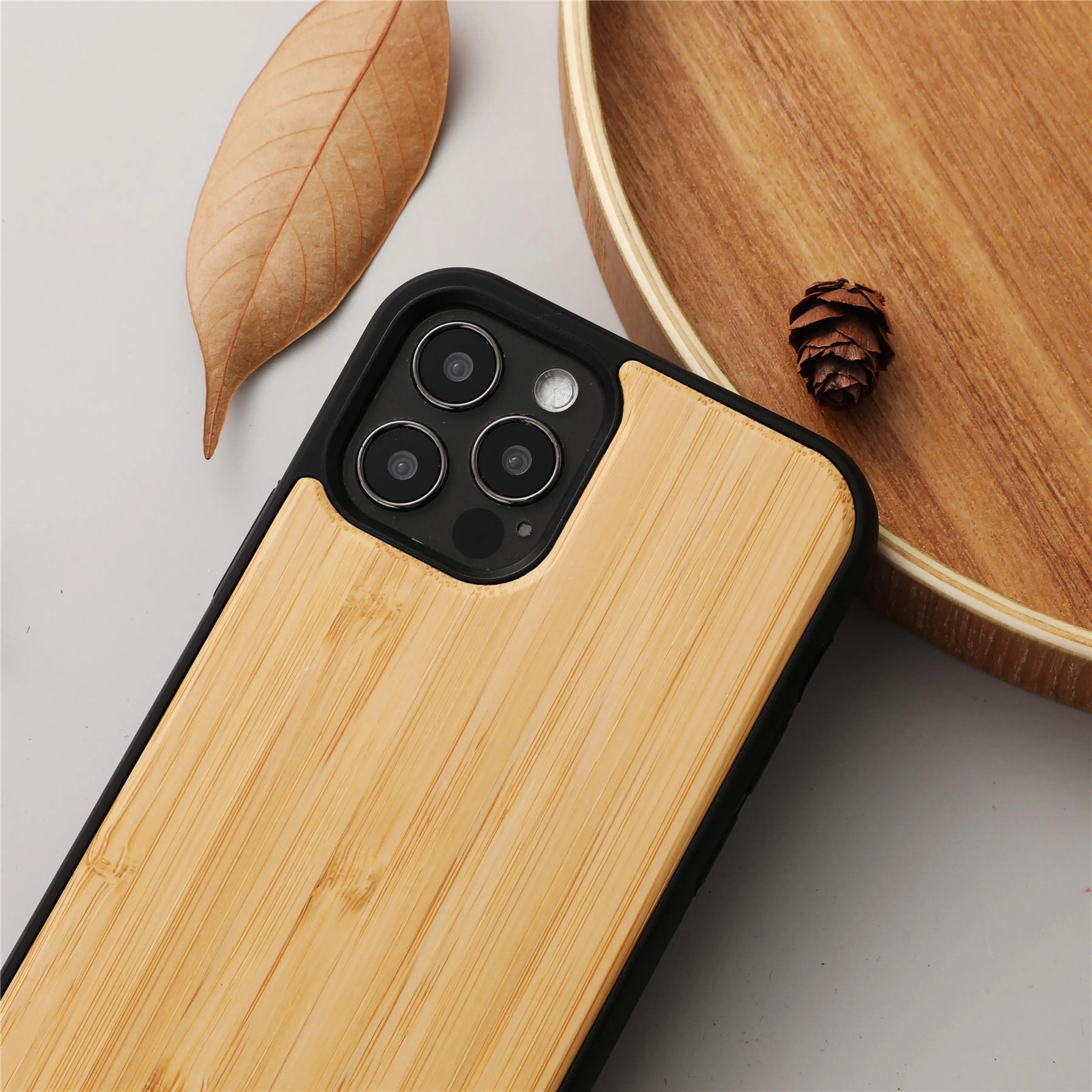 Custom Natural Slim Waterproof Wooden Accessories Cell Real Wood Solid Cover Back Shockproof Phone Case for Iphone