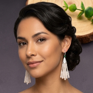 Long Pearl Dangle <strong>Earrings</strong> Multiple Strands <strong>of</strong> Rice Pearls 18k Gold Plated Elegant Formal Evening Wedding <strong>Bride</strong> <strong>Earrings</strong> - Product Image 1