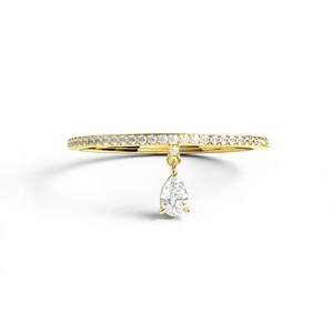 แหวนเพชรทรงหยดน้ำชุบทองคำขาว 18K 14K หรูหรา ประดับเพชรทรงกลมเจียระไนแบบบริลเลียนท์ เพชรเลี้ยงในห้องปฏิบัติการ แหวนหมั้นคลาสสิก - Product Image 1