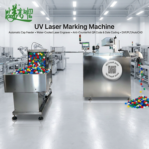 Machine de marquage laser UV à alimentation automatique de bouchons, refroidissement par eau, codage anti-contrefaçon de logo/date/texte DXF/PLT pour bouchons de bouteilles - Product Image 1