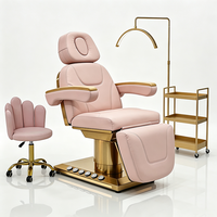Table de massage moderne rose doré de luxe à 3 moteurs électriques pour esthéticienne, lit de beauté pour soins du visage et spa avec éclairage