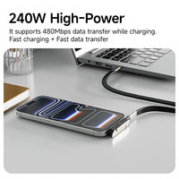Câble de charge rapide 240W avec support de téléphone pliable, cordon de données coudé à angle droit pour téléphone, tablette, ordinateur portable et accessoires de jeu