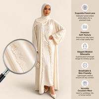Robe longue maxi Nuosha OEM brodée de dentelle, manches chauve-souris, coupe ample, devant ouvert, tenue modeste multicolore pour femme, idéale au quotidien ou pour les occasions formelles