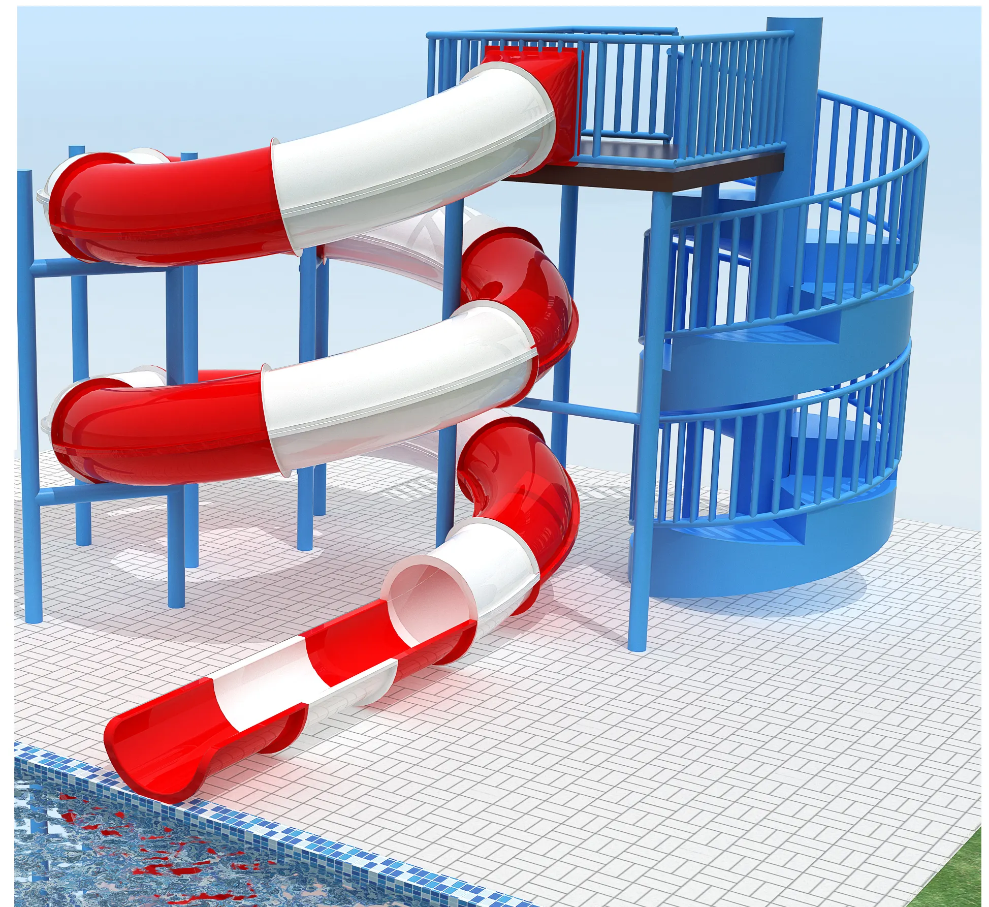 Large kids toys games spray ground long Fiberglass slip commercia Water park slide