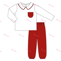 Ensemble tunique et leggings de Noël pour bébé fille, chemises à col ric-rac personnalisées pour petite fille, pantalons assortis, tenue en coton rouge pour enfant garçon